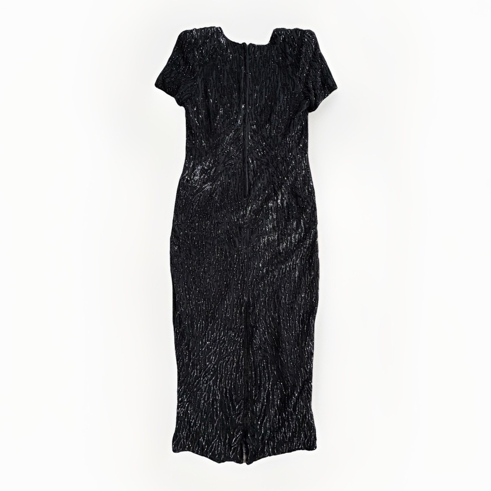 Vintage NWT Black Silk Beaded Formal Maxi Dress Size 14 Wedding Event Elegant - Picture 5 of 16
